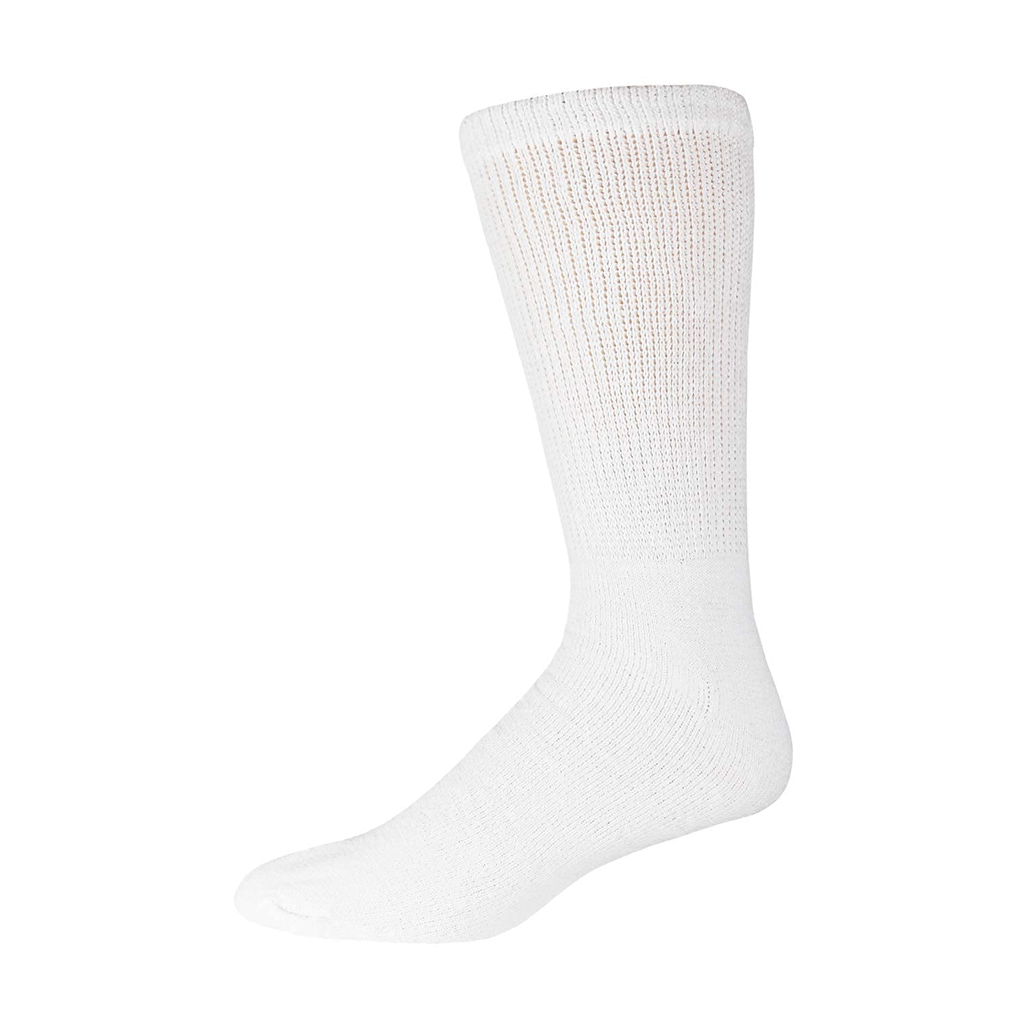6 Pairs of Cotton Diabetic Neuropathy Crew Socks (10-13, Fits Mens shoe size 9-12, White)