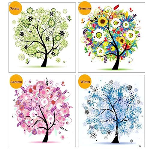 5D DIY Diamond Painting Sets Different Shape Diamond Drawing Tree Cross Stitch Point Drill Painting Living Room Bedroom Wall Decorative Drawing (Four Seasons) - Thumbnail 2