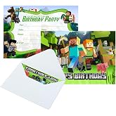EKIH 16pcs pixel Birthday lnvitation Cards Gift Cards with Envelopes for pixel Theme Party Supplies