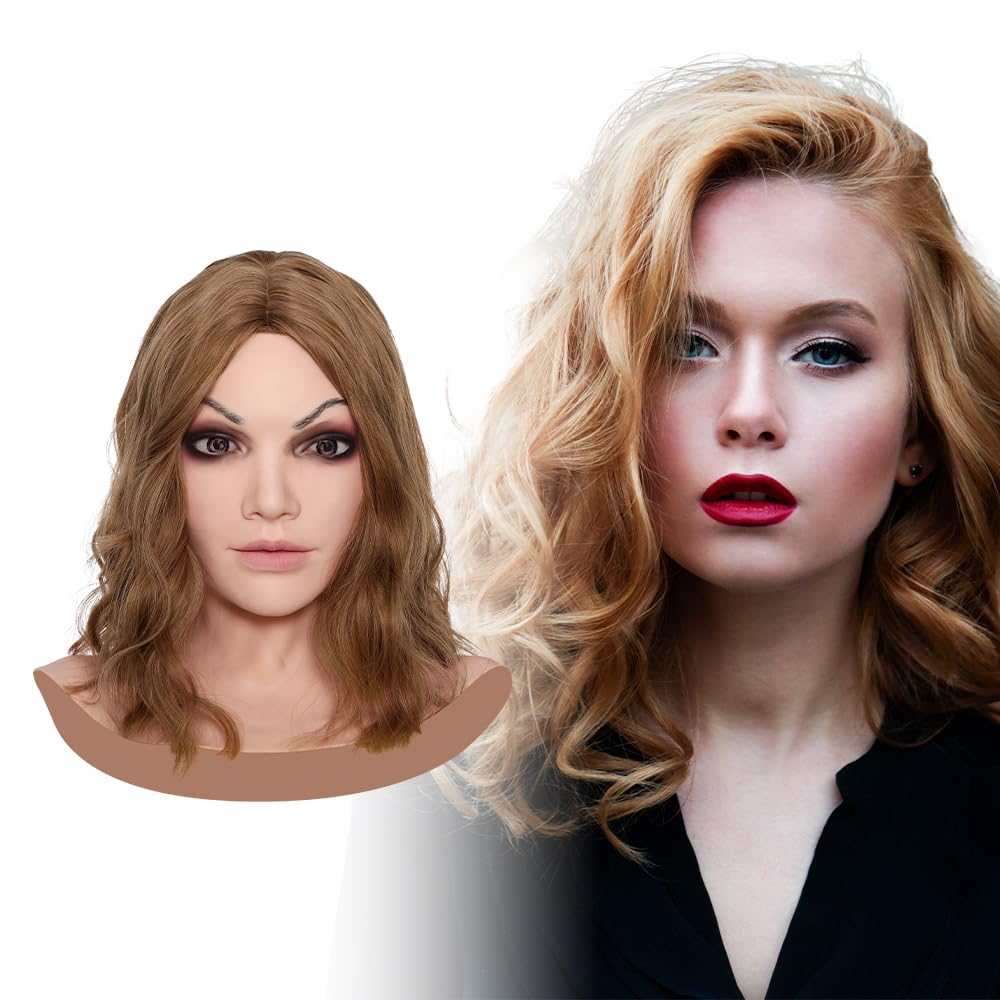 CUAIBB Silicone Head Mask Beatrice Face Mask Realistic Soft Silicone Female Mask for Crossdresser Transgender Halloween Cosplay Drag Queen