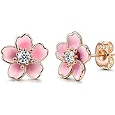 Pink Flower Earrings for Women, 925 Sterling Silver Stud Earrings, Cute Plumeria Earrings For Women, Cherry Blossom Hypoallergenic Stud