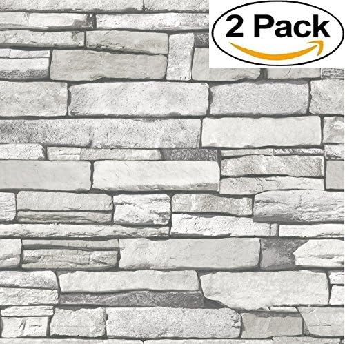 2-PACK Natural Stacked Gray Stone Brick Pattern Vinyl Contact Paper Self-adhesive Peel-stick Wallpaper