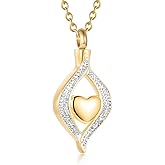 Crystal Teardrop Heart Cremation Urn Pendant Memorial Necklace for Women Stainless Steel Ashes Holder Keepsake Jewelry