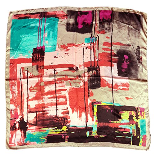 Allydrew Large Silky Satin 35 x35 inch Square Scarf, Pink and Tan