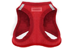 Voyager Step-In Plush Dog Harness – Soft Plush, Step In Vest Harness for Small and Medium Dogs by Best Pet Supplies - Harness (Red Corduroy), M (Chest: 16 - 18")