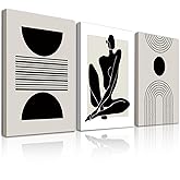Dazzlewall 3Pcs Framed Boho Abstract Wall Art Decor, Black and White Geometric Canvas Wall Art for Bedroom Living Room Decor 