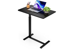 SIMPLE DELUXE Overbed Bedside Table with Hidden Casters, Adjustable Pneumatic Mobile Laptop Computer Standing Desk, Rolling Laptop Table, Movable Overbed Table Hospital Home Use, Black