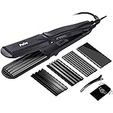 Pulla Hair Straightener and Crimper - 4 in 1 Tourmaline Ceramic Flat and Curling Iron for Hair Styling with Adjustable Temperature - Salon High Heat 320°F - 430°F for All Hair Types