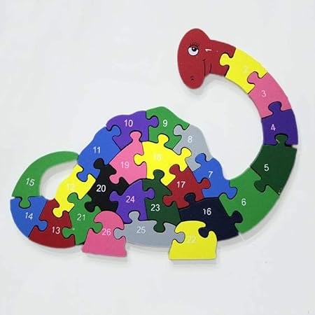 Hnt Kids Wooden Dinosaur take Apart Multicolour Puzzle with Alphabets and Numbers (27 Pieces)