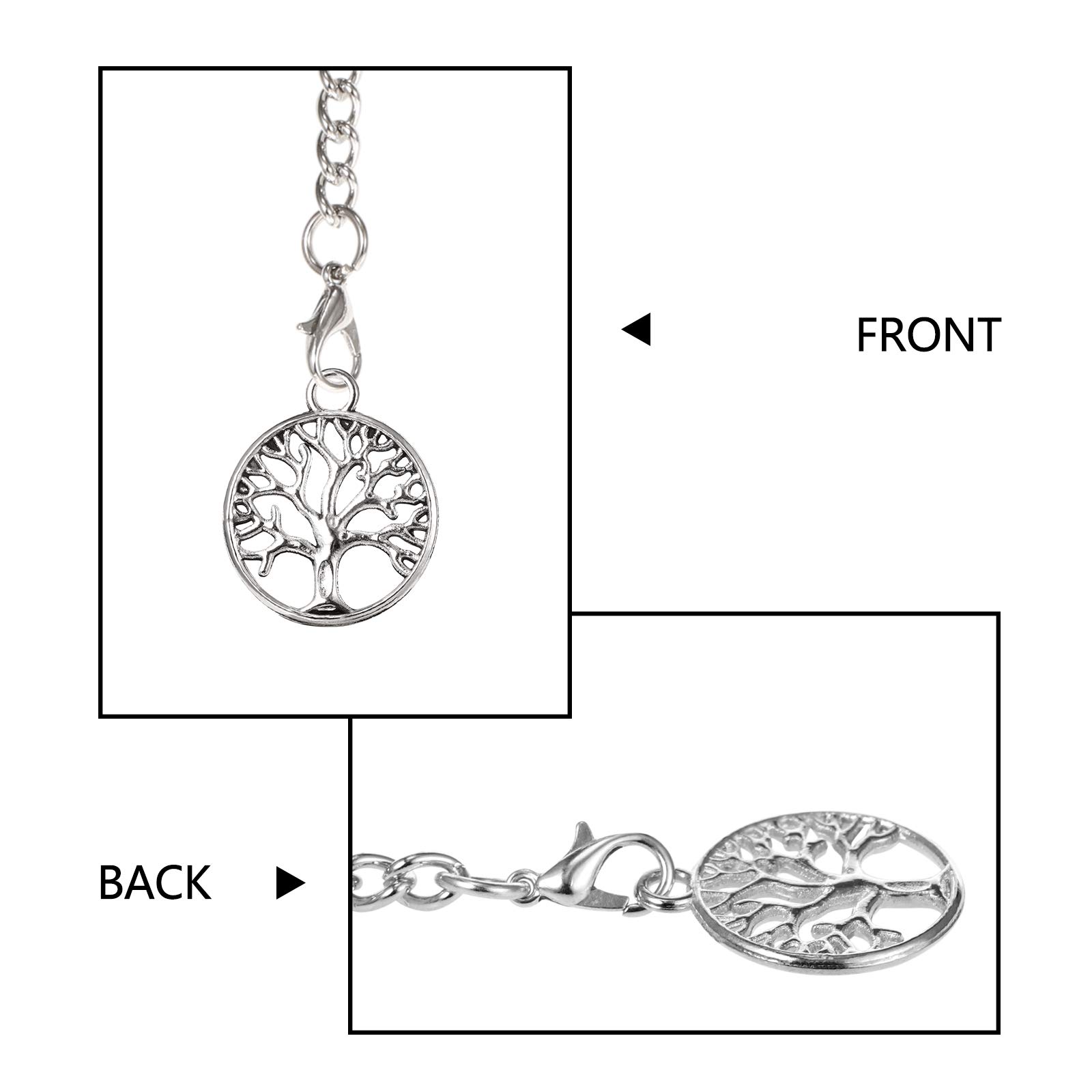 TREEWETO Men's Albert Chain Pocket Watch Curb Link Key Chain 2 Hooks with Antique Life Tree Pendant Design Charm Fob T Bar
