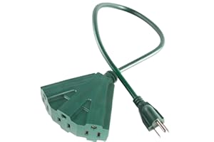 MaxWorks 80697 Heavy Duty 3-Ft Extension Cord, 16/3 SJTW, 3-Outlet, 125V/15A/1875W, ETL Approved, Indoor/Outdoor Use, Green – Converts 1 Outlet to 3