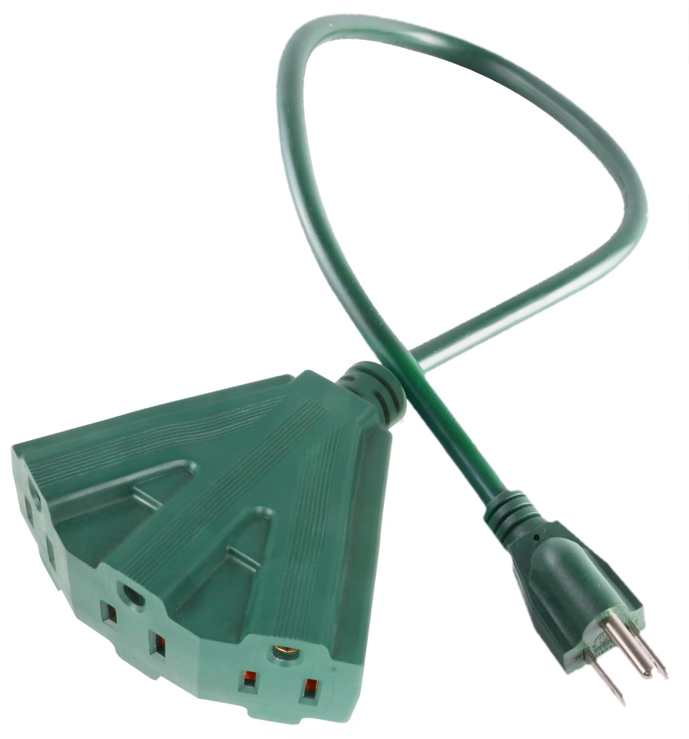 Photo 1 of MaxWorks 80697 Heavy Duty 3-Ft Extension Cord, 16/3 SJTW, 3-Outlet, 125V/15A/1875W, ETL Approved, Indoor/Outdoor Use, Green – Converts 1 Outlet to 3