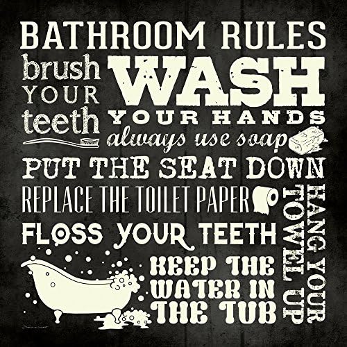 Bathroom Rules B&W 12x12 Inspirational Mounted Art Print Decorative Bath Wall Poster