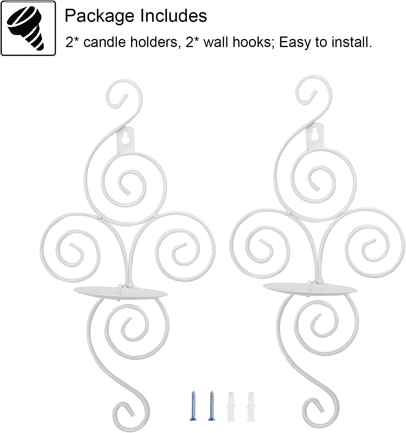 Dyna-Living Wall Sconce Candle Holder Wall Candle Sconces Set of 2 Elegant Swirling Iron Hanging Wall Candle Holders for Living Room Bathroom Fireplace Interior Home Decor(White): Kitchen & Dining