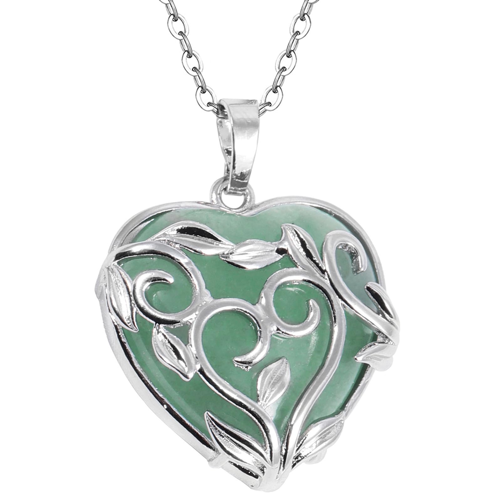Nupuyai Green Aventurine Love Heart Crystal Stone Pendant Necklace for Women, Leaves Wrap Quartz Healing Stone Pendant with Chain
