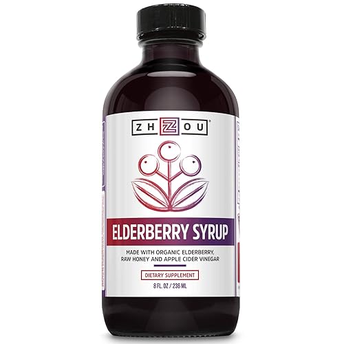 Zhou Nutrition Elderberry Syrup - Organic Sambus Black Elderberry, Raw Honey, Apple Cider Vinegar & Propolis - Immune System Booster During Cold Winter Months