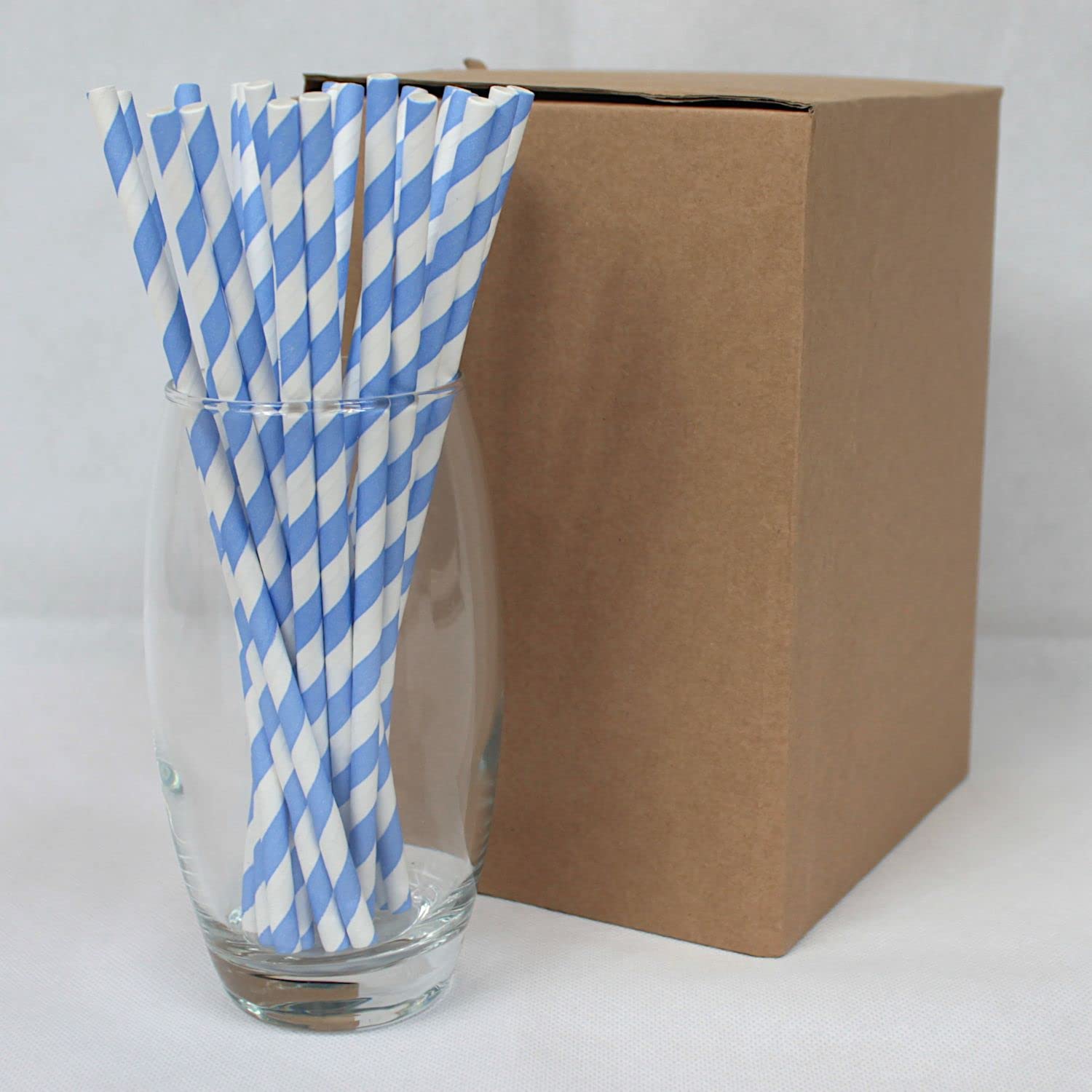 Blue & White Striped Paper Straws (6mm x 200mm) - Pack Size 500 - FSC Certified/Food Safe/PFAS Free/Biodegradable/Eco-Friendly/Durable/Suitable for All Occasions