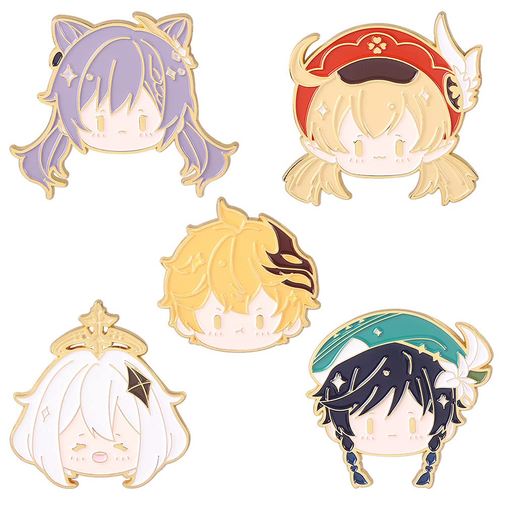 Gen Shin Pin Badge Gen Shin Character Tartaglia Paimon Hutao Brooch Gen Shin Collection Alloy Badge 5pcs/set