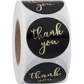 Yoption 1.5" Round Thank You Stickers, 500pcs Black Mailing Supplies Labels Per Roll, Black
