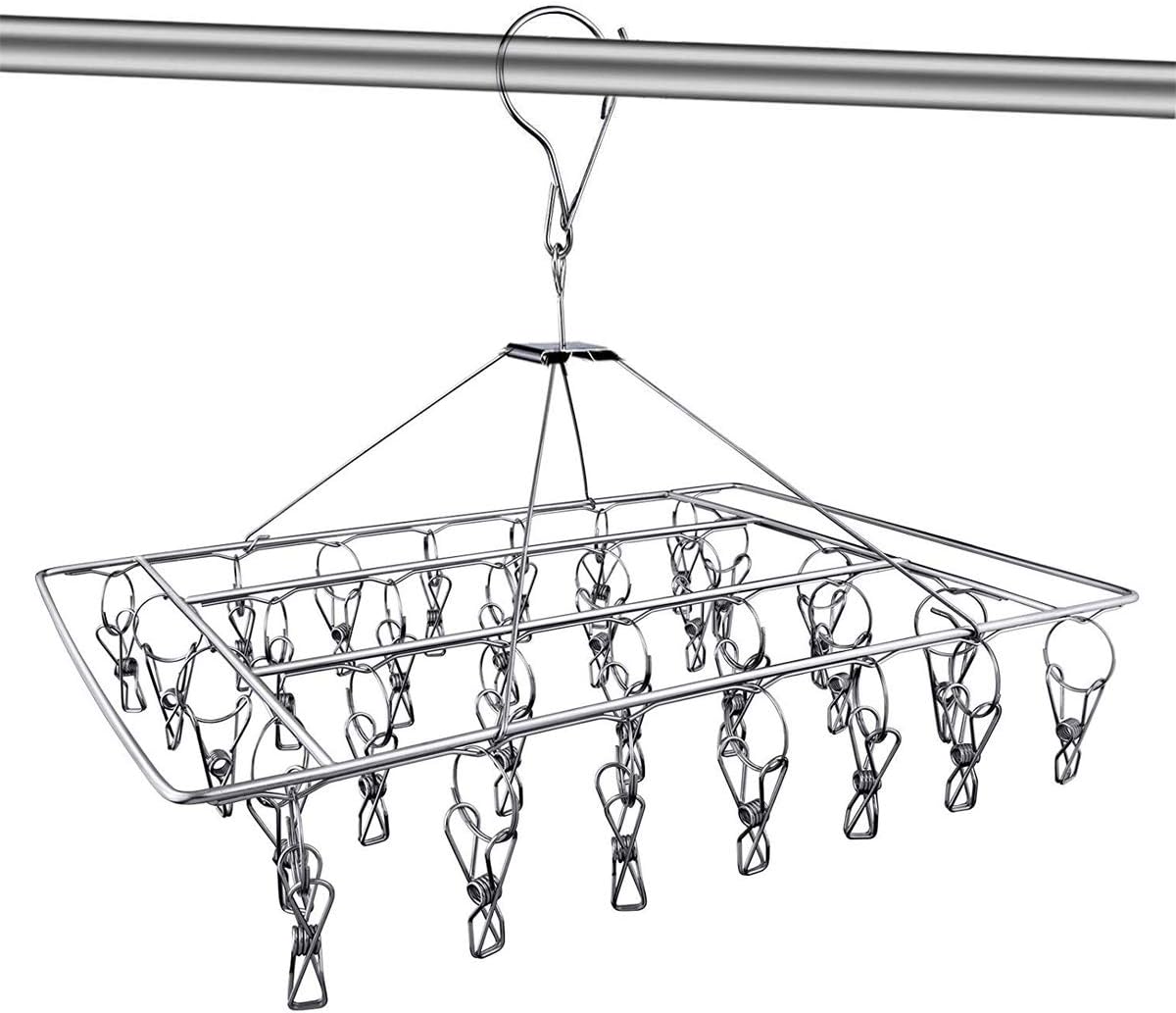 Newthinking Clothes Drying Racks, Stainless Steel Sock Drying Racks with Wind-proof Clothes Hanger for Towels, Diapers, Bras, Baby Clothes, Underwear, Gloves (30 Clips)