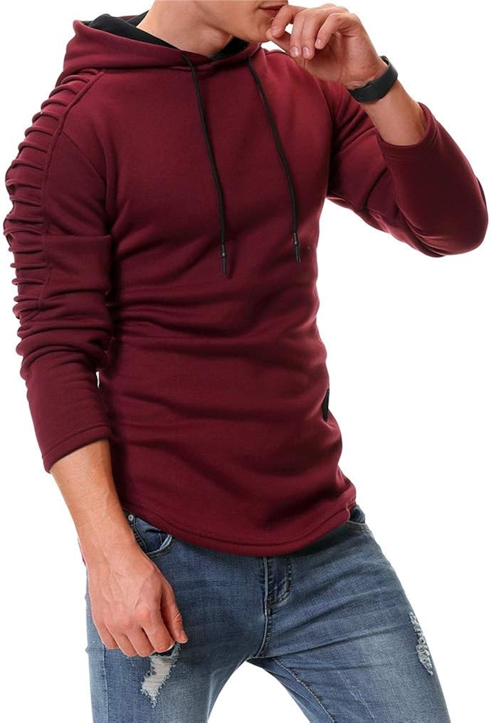 Seazoon Mens Long Sleeve Casual Plain Pullover Drawstring Hoodie Hem Curved Basic Breathable Sweatshirt: Clothing