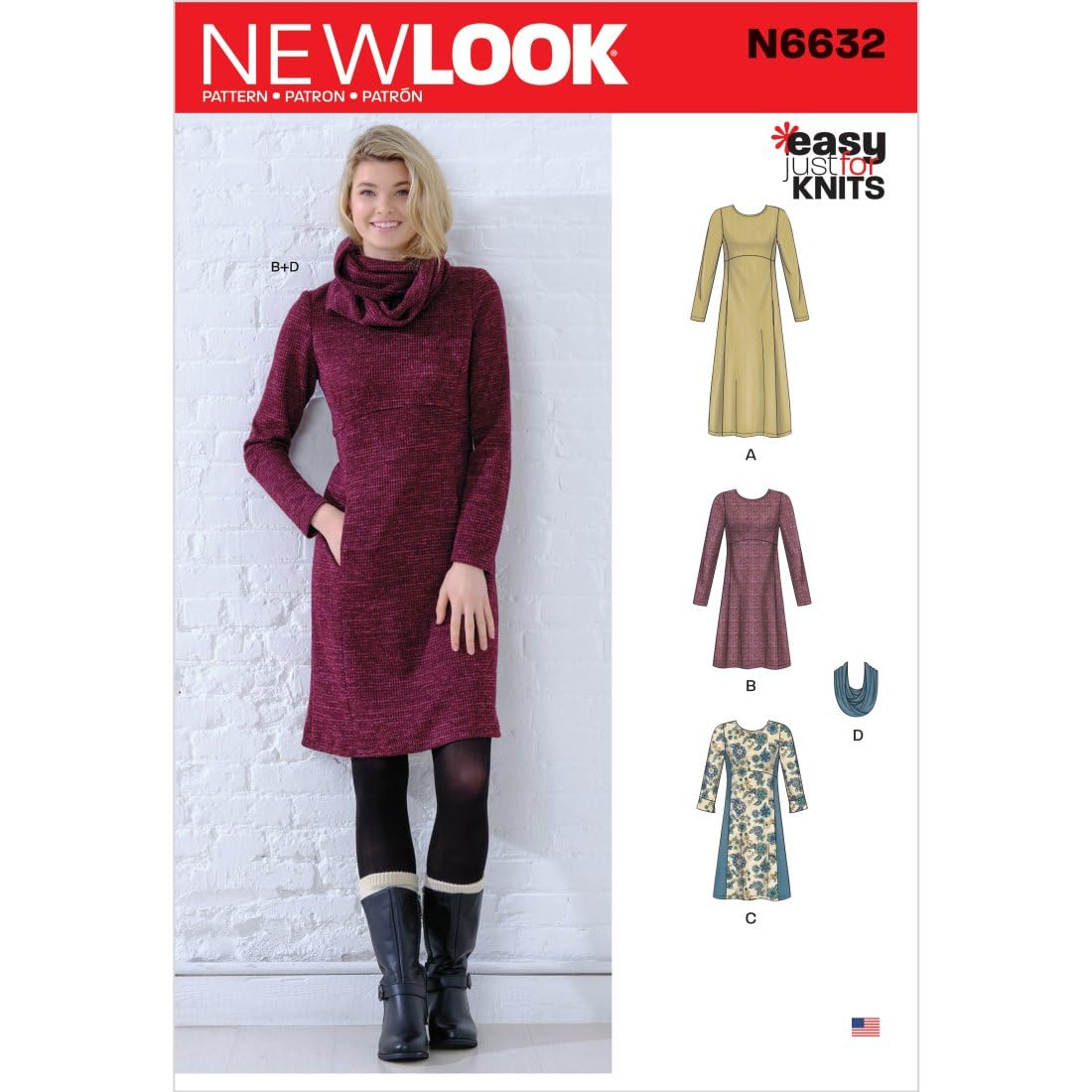 New Look Sewing Pattern N6632 Misses' Knit Empire Dresses, Paper, White, Various