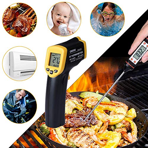 Non-Contact Digital Infrared Thermometer - Laser Thermometer Gun -58℉~ 932℉ (-50℃ ~ 500℃) Adjustable Emissivity,Temperature Probe for Cooking/Air/Refrigerator/Freezer (Yellow-2) - Thumbnail 5