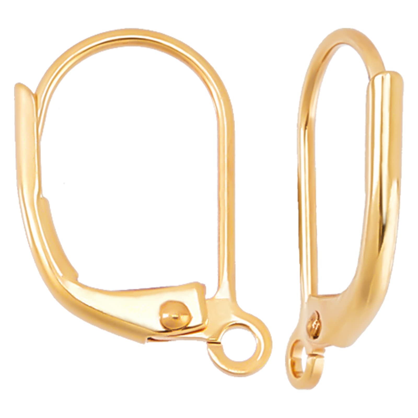 CREATCABIN 1 Box 50pcs Leverback Earring Findings 18K Gold Plated Ear Wire Lever Back Clip Earring Connector With Closed Ring for DIY Jewelry Making 10x15.5x1.5mm — image 1