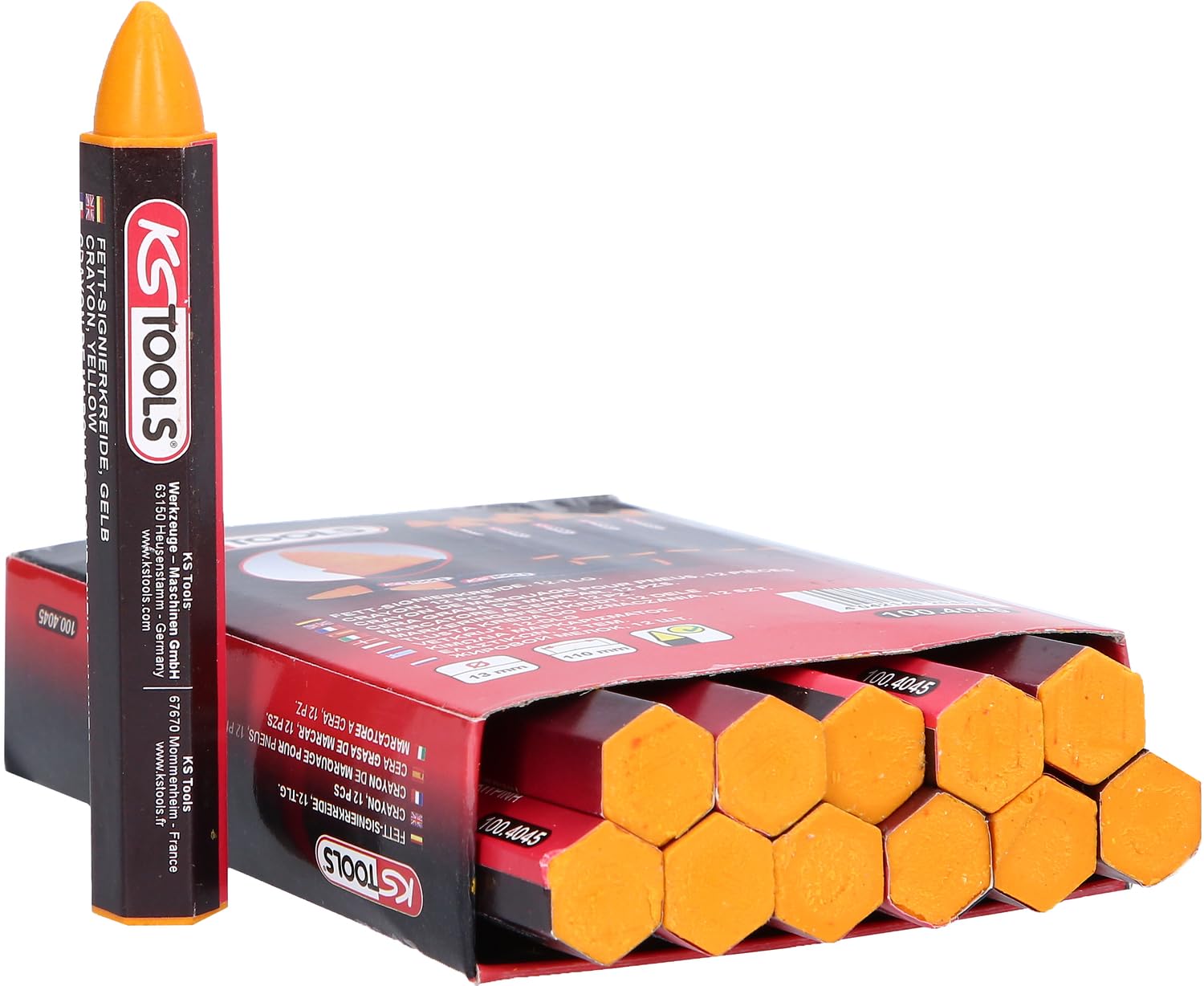 KS Tools 100.4045 Fluorescent Crayon Yellow (12 Pieces) 110mm