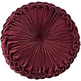 Teieas Round Pillows Velvet Pleated Circle Pillow Chair Cushion Floor Pillows Home Decorations for Home Couch Chair Bed Car Burgundy