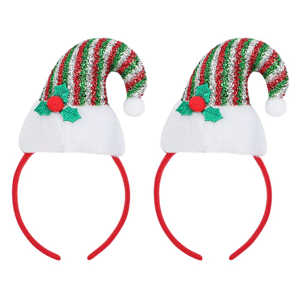 2 Pcs Christmas Headband Santa Headwear 3D Santa Hat Christmas Head Hat Toppers Xmas Party Hat Headpiece Fancy Dress Cosplay Hairband Christmas Party Supplies and Party Favors Flexibility to Fit All