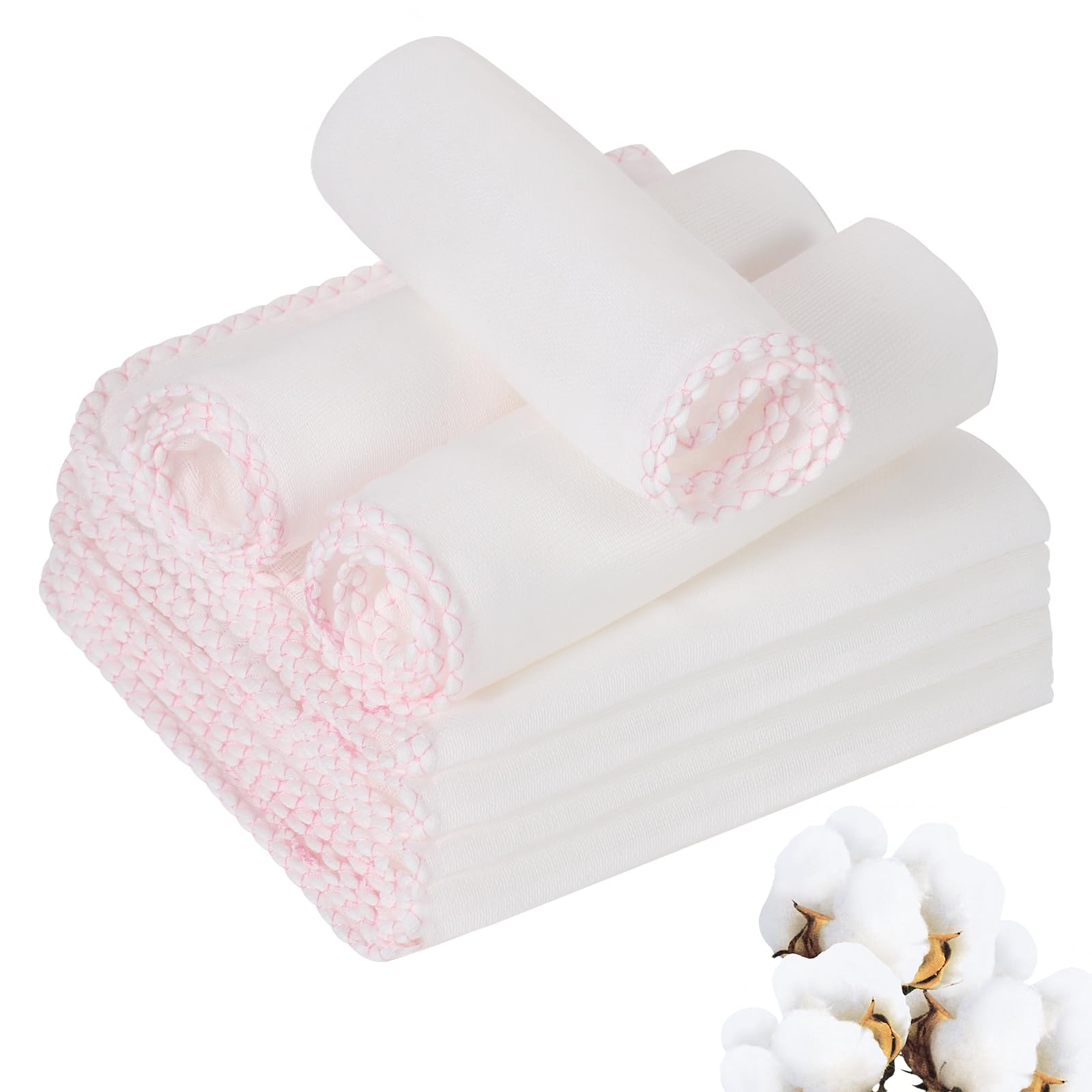 Lanjue 10 PCS Muslin Face Cloths for Baby, 12 x 12 Inch 100% Cotton Soft Skin-Friendly Muslin Squares Reusable White Muslin Cloth Machine Washable for Makeup Removal, Baby Bibs, Face Wash Cloths