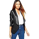Eliacher Women's Fitted Stretch Faux Leather Open Front Lapel Blazer Jackets
