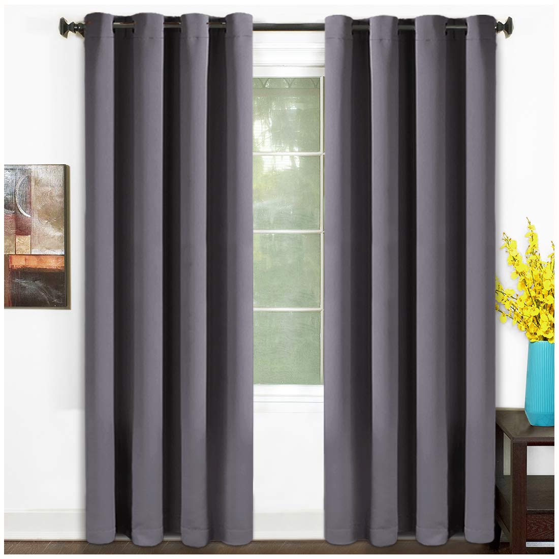 TEKAMON Blackout Curtains Thermal Insulated Grommet Draperies Room darkening Panels for Living room, Bedroom, Nursery by (W52 X L84, 2 Panels, Dark Gray)