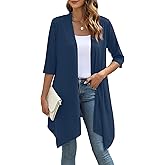 YSYOKOW Women's Open Front Cardigan Lightweight Soft Knit 3/4 Sleeve High-Low Draped Hem Loose Casual Duster
