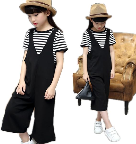 Amazon 子供服 2点セット キッズ ボーダー柄 Tシャツ オーバーオール レジャー 子供服セット 女の子 2点セット キッズ 上下セットアップ パンツ 通販