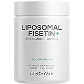 Codeage Liposomal Fisetin Supplement - Fisetin 500 mg - Resveratrol from Japanese Knotweed Extract Polyphenol, Luteolin Sophora Japonica Flavonoid, Liposomal Delivery - Vegan, Non-GMO - 60 Capsules