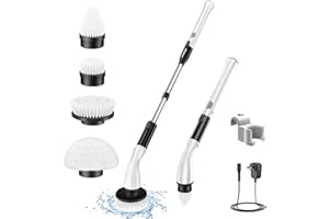 LABIGO Electric Spin Scrubber LA1 Pro, Cordless Spin Scrubber with 4 Replaceable Brush Heads and Adjustable Extension Handle, Power Cleaning Brush for Bathroom Floor Tile (Black)
