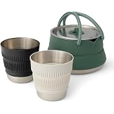 Sea to Summit Detour Stainless Steel Kettle Cook Set (1.6 Liter, 2 Mugs) | Stainless steel camp kettle cook set with two collapsible mugs delivers BPA-free coffee and tea breaks anywhere outdoors
