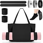 Halloscume Yoga Mat Bag Set for Women Including Yoga Tote Bag (Without Mat) Booty Resistance Bands Non Slip Sports Socks Silicone Ties for Pilates Travel Workout Office Home Gym