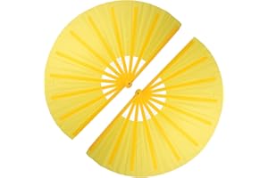 QIRMIZI 2 PCS Large Clacking Fans for Line Dance Popping Fans Rave Fans Boots On The Ground Fans Hand Foldable Fans for Men/Women Handheld Fan for EDM,Festival,Club,Party,Dance,Yellow