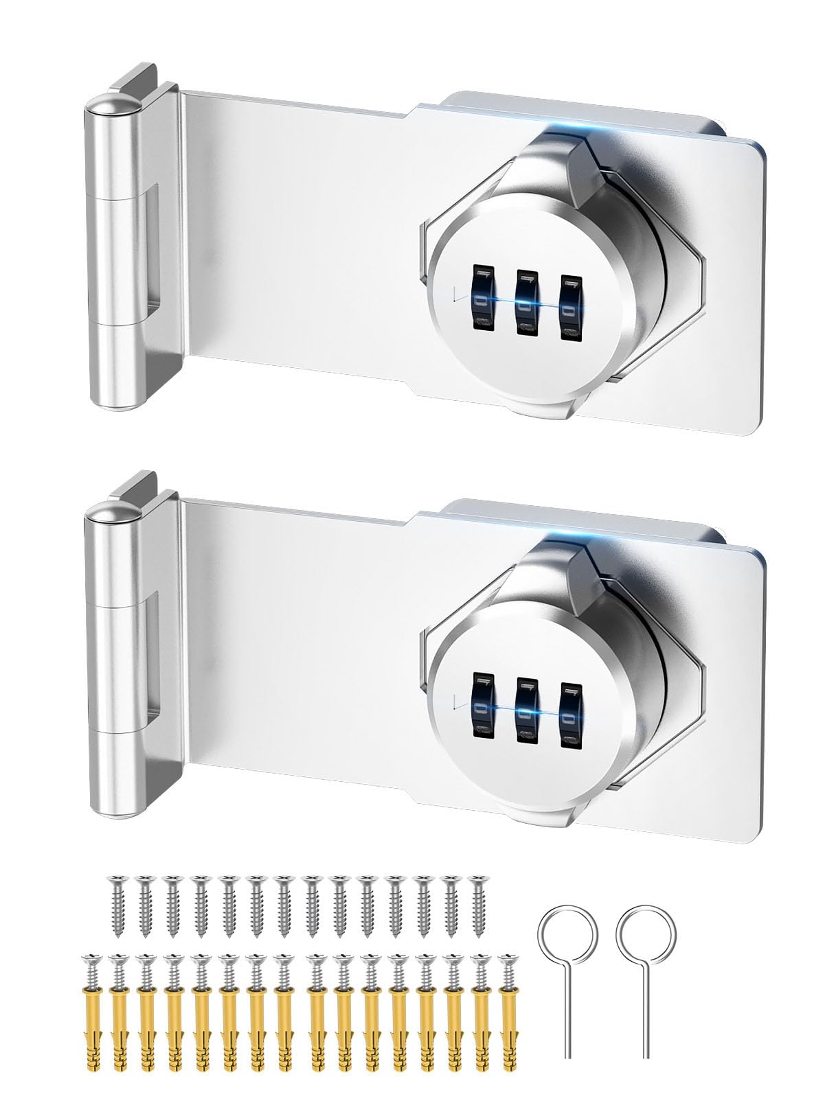 MeBantoo Cabinet Password Hasp Locks, 90 Degree Barn Door Lock, Household Security Combination Latch Lock for Locker, Fence, Bathroom, Outdoor, Garden (Silver-2PCS)