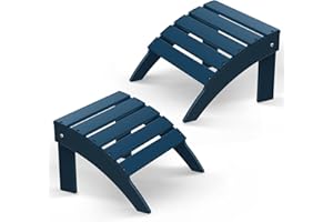 BRIOPAWS Adirondack Ottomans | Folding | Set of 2 | HDPE Plastic | Blue Outdoor Foot Rest | All Weather | Patio Footrest for Adirondack Chair | Foot Stool for Deck Porch | 19.7W x 18.5L x 13H Inch