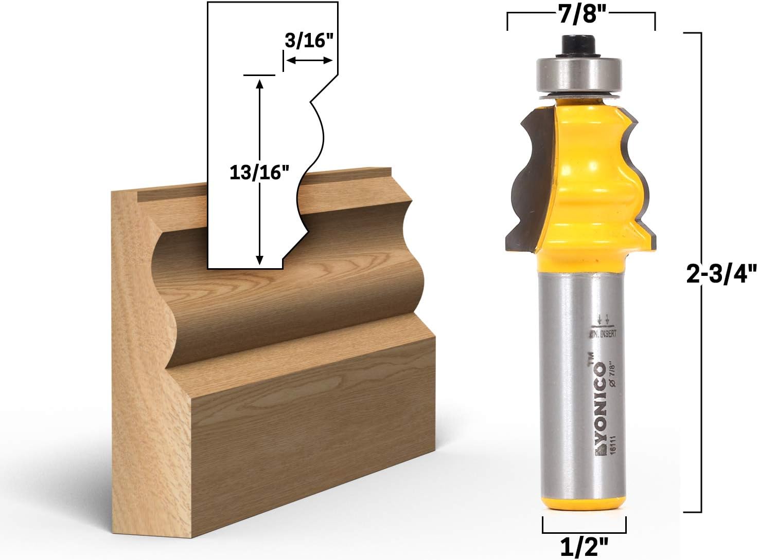 Yonico 16111 Small Standard Crown Cap Molding Router Bit 1/2-Inch Shank, 1/2 Inch - Image 3