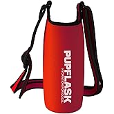 Tuff Pupper PupFlask Insulated Neoprene Dog Water Bottle Holder Sling with Wide Adjustable Shoulder Strap, Great for Travel, Walking, Hiking, Portable Pet Water Bottle Holder (40 OZ, Crimson Red)