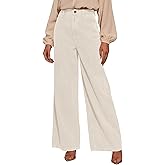 Sidefeel Women's Corduroy Pants Casual High Waisted Baggy Wide Leg Elastic Waist Loose Trousers with Pockets