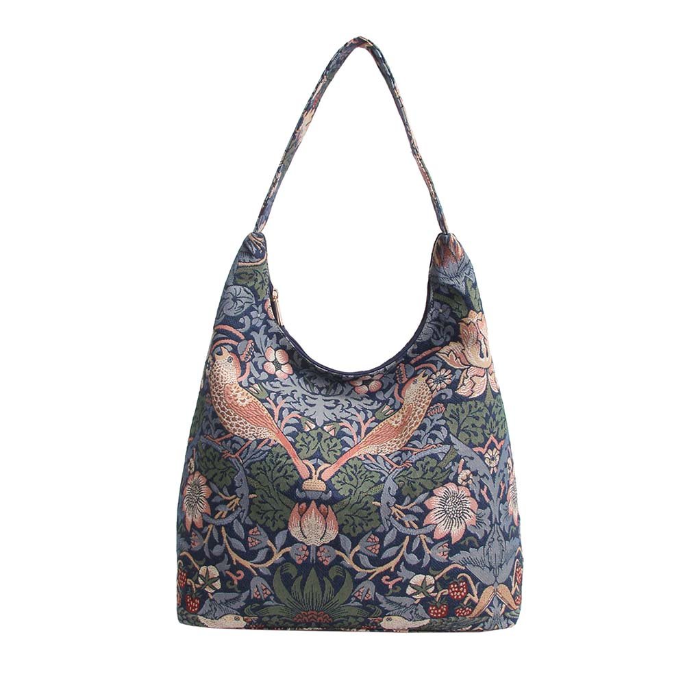 Signare Tapestry Hobo Shoulder bag slough purse for Women with Garden Design (Strawberry Thief Blue)