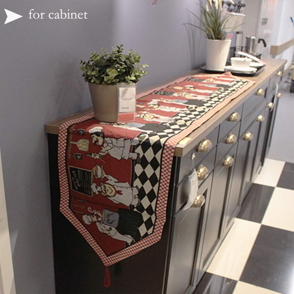 Cheerful Fat Chef Table Runner and Placemat Set - Rustic Style Jacquard Cotton Linen 1PC Table Runner and 4PCs Placemats Value Pack for Indoor&Outdoor Events, Red: Home & Kitchen