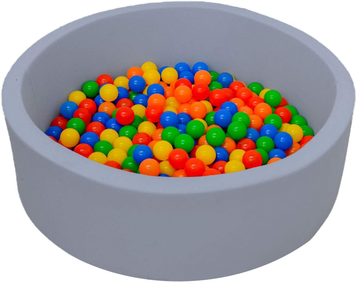 LittleTom Ball Pit soft light grey foam 90x30 cm with 350 colored plastic Balls