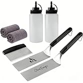 7-Piece Blackstone Griddle Accessories Kit, Stainless Steel Flat Top Grill Tools with Smash Burger Spatulas, Scraper, Squeeze Bottles &amp; Towels, BBQ Gift for Men